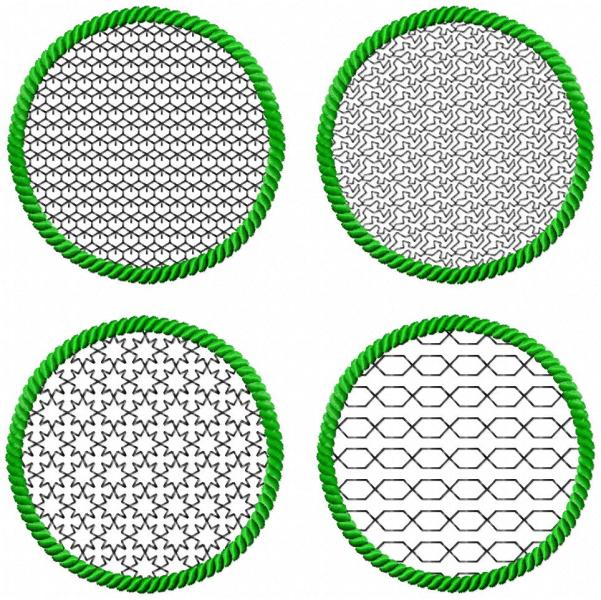4 ITH-Stickdateien MugRug Untersetzer im Set für 10x10 cm Stickrahmen Set 03
